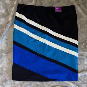 Lane Bryant Geometric Stripe Skirt Size 16 NWT Bold Teal Blue Black White